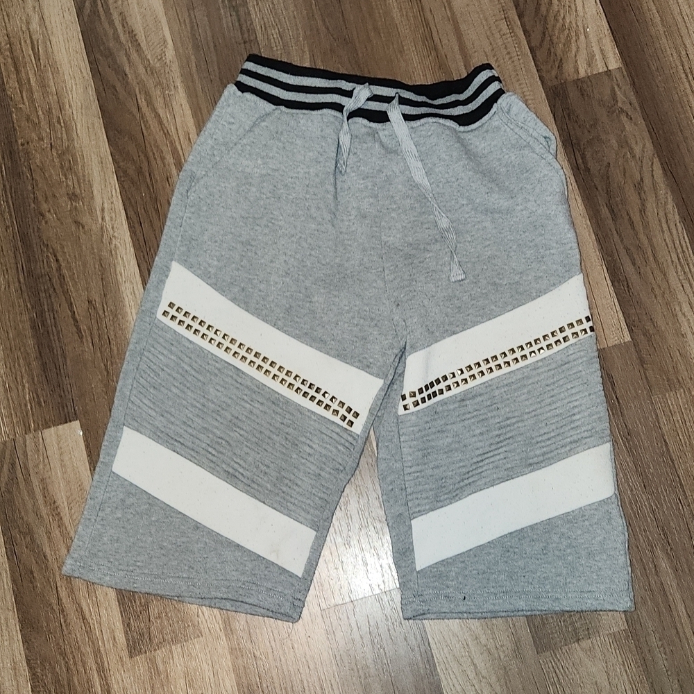 SACRED Crown Gray Shorts With Gold Embellished Stones Size Boys XL (18)